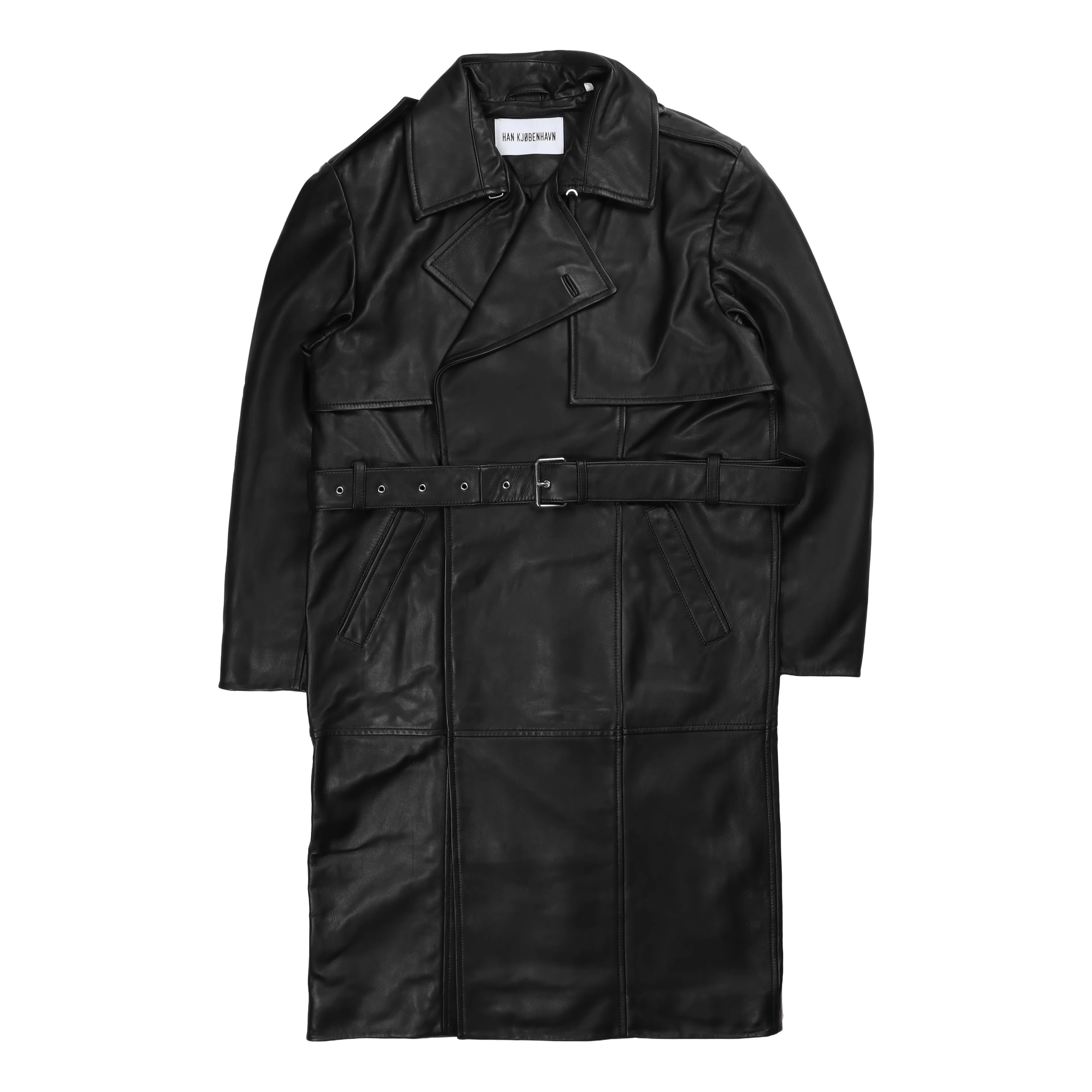 Slim Trench Coat Black Leather