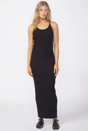 Stateside Poorboy Rib Spaghetti Strap Midi Dress in Black