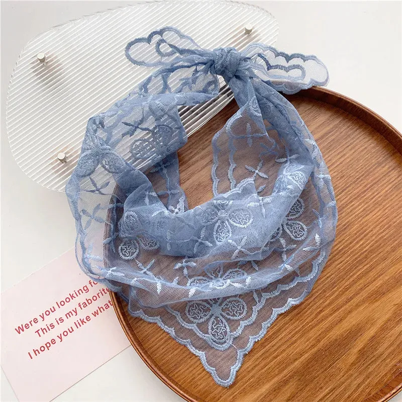 TAVIMART  -  New Head Scarf Embroidered Triangle Lace Wrap Shawl Transparent Floral Print Bandana Long Scarves Scarf Foulard Knit for Women