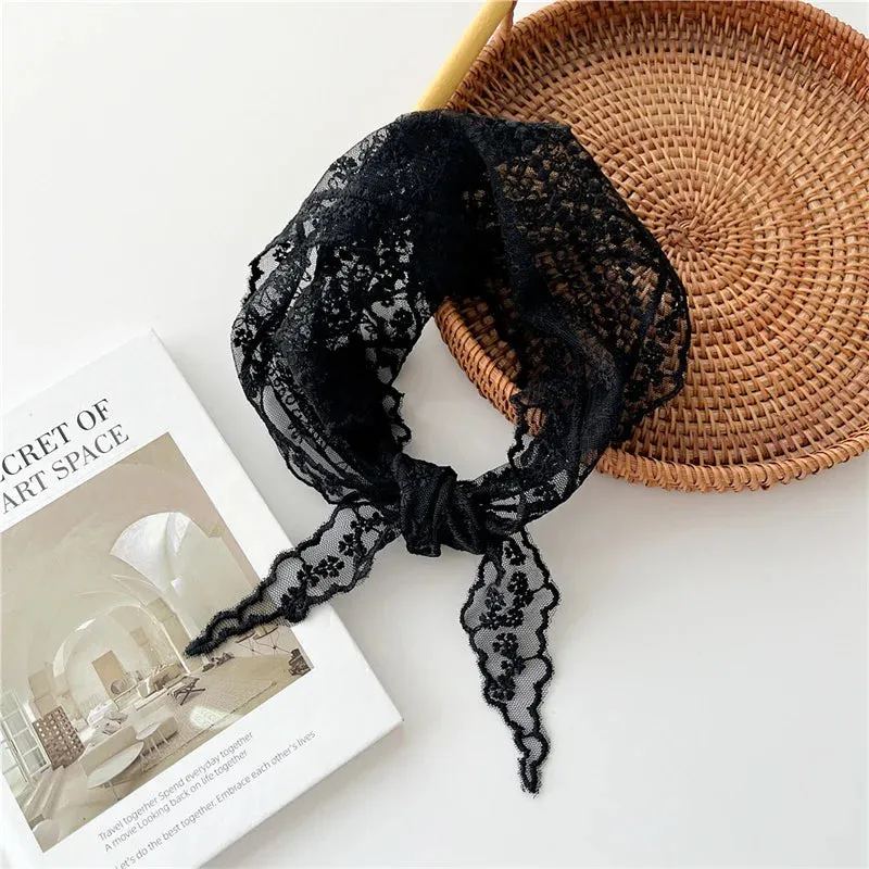 TAVIMART  -  New Head Scarf Embroidered Triangle Lace Wrap Shawl Transparent Floral Print Bandana Long Scarves Scarf Foulard Knit for Women