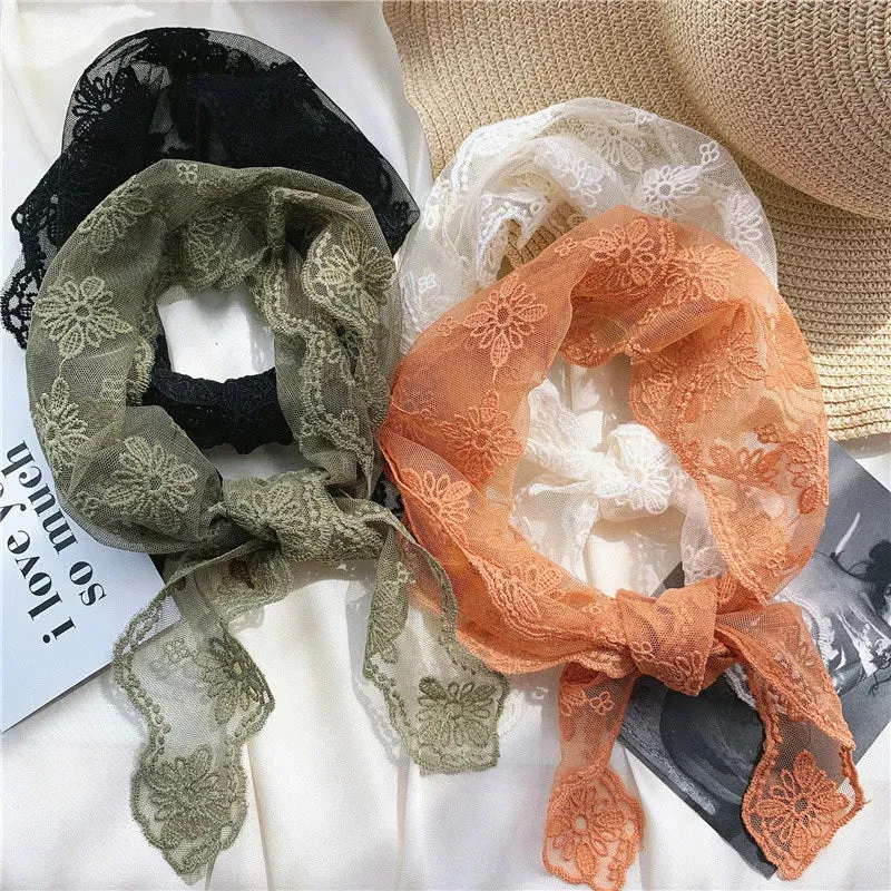 TAVIMART  -  New Head Scarf Embroidered Triangle Lace Wrap Shawl Transparent Floral Print Bandana Long Scarves Scarf Foulard Knit for Women