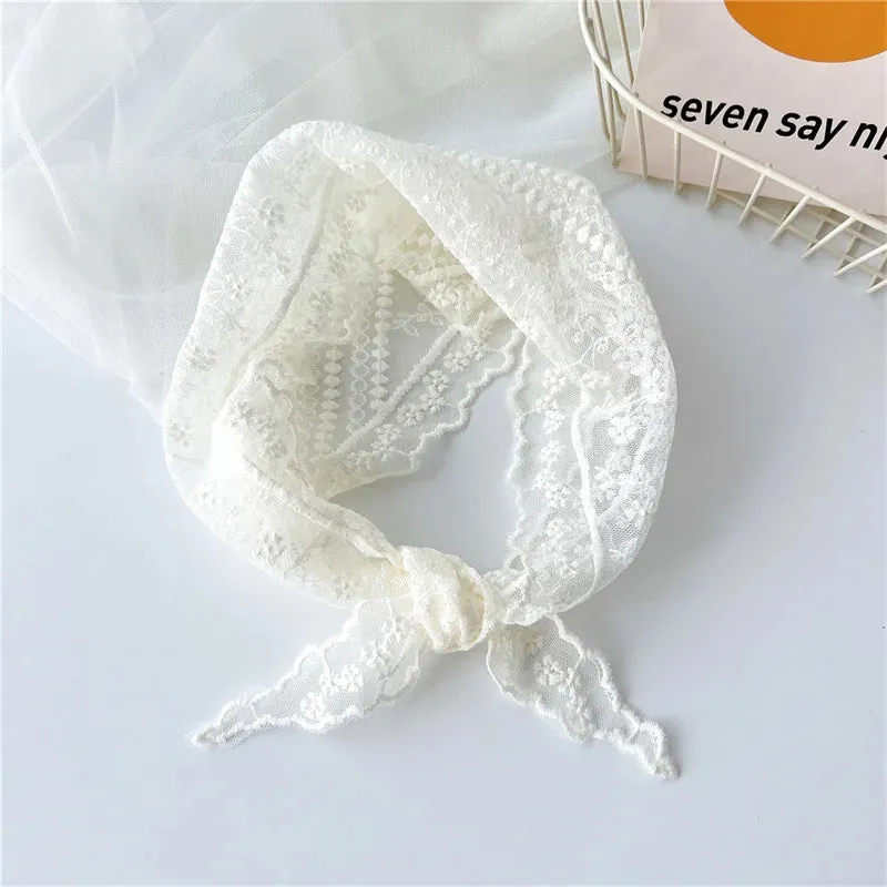 TAVIMART  -  New Head Scarf Embroidered Triangle Lace Wrap Shawl Transparent Floral Print Bandana Long Scarves Scarf Foulard Knit for Women