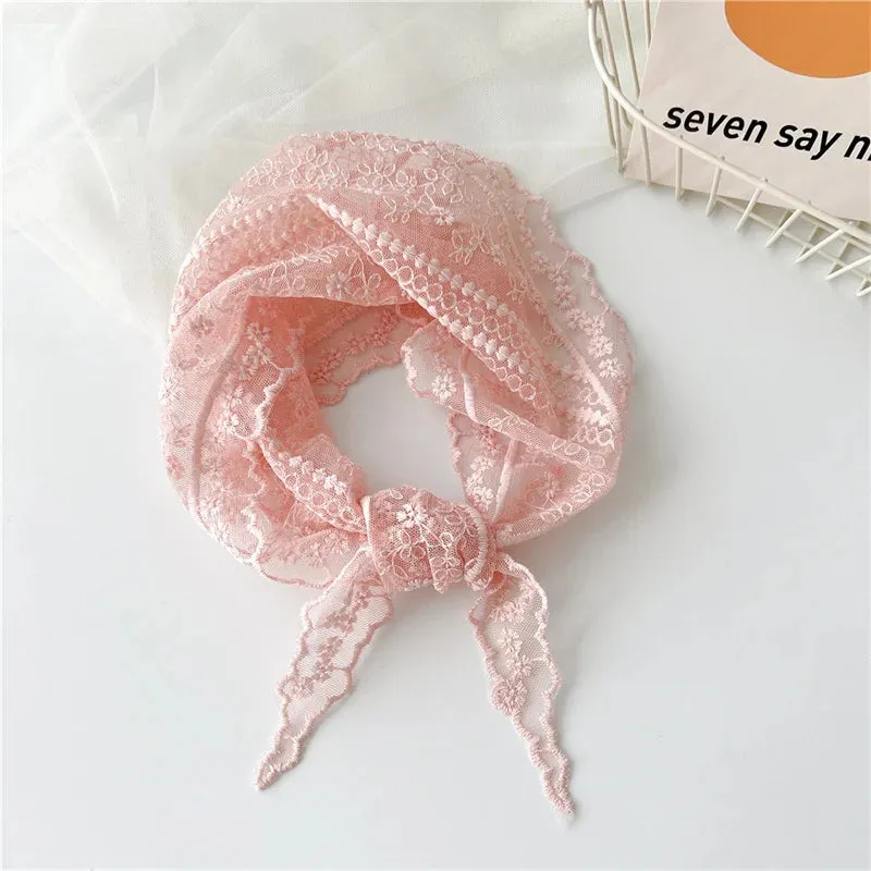 TAVIMART  -  New Head Scarf Embroidered Triangle Lace Wrap Shawl Transparent Floral Print Bandana Long Scarves Scarf Foulard Knit for Women
