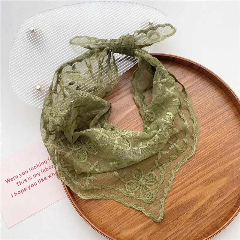 TAVIMART  -  New Head Scarf Embroidered Triangle Lace Wrap Shawl Transparent Floral Print Bandana Long Scarves Scarf Foulard Knit for Women