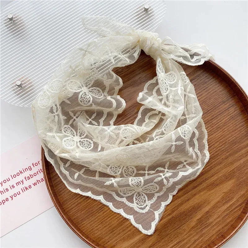 TAVIMART  -  New Head Scarf Embroidered Triangle Lace Wrap Shawl Transparent Floral Print Bandana Long Scarves Scarf Foulard Knit for Women