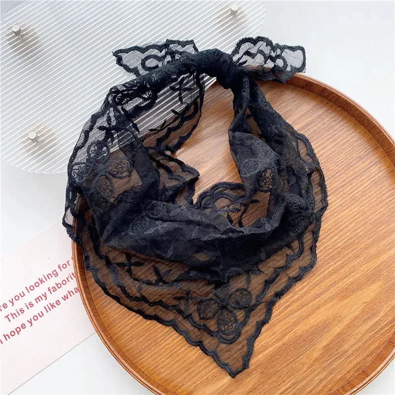 TAVIMART  -  New Head Scarf Embroidered Triangle Lace Wrap Shawl Transparent Floral Print Bandana Long Scarves Scarf Foulard Knit for Women