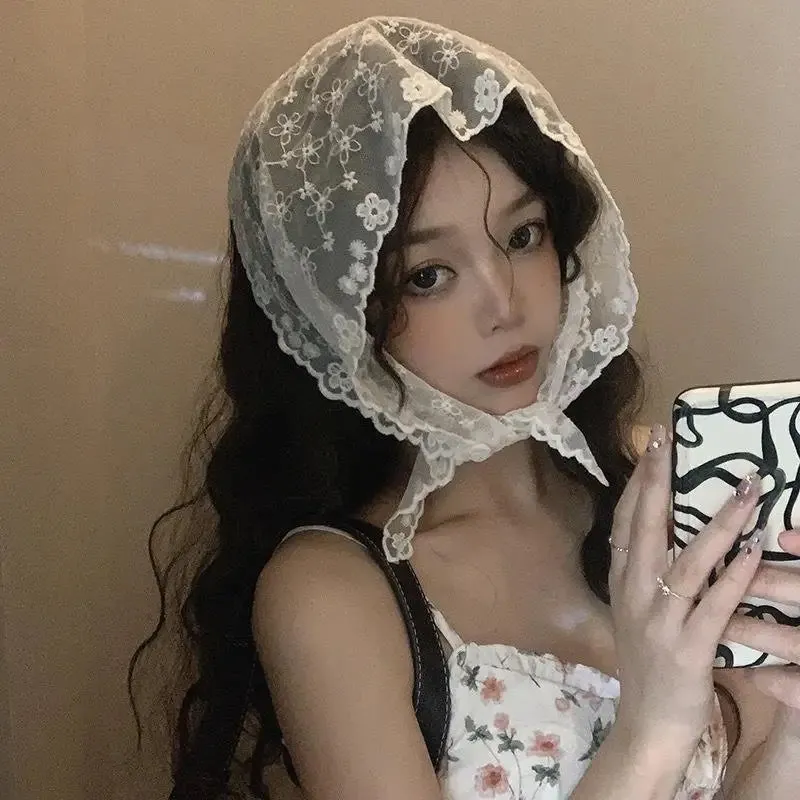 TAVIMART  -  New Head Scarf Embroidered Triangle Lace Wrap Shawl Transparent Floral Print Bandana Long Scarves Scarf Foulard Knit for Women