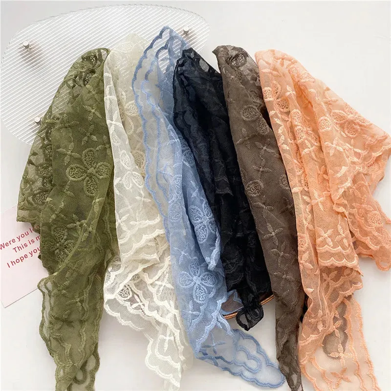 TAVIMART  -  New Head Scarf Embroidered Triangle Lace Wrap Shawl Transparent Floral Print Bandana Long Scarves Scarf Foulard Knit for Women