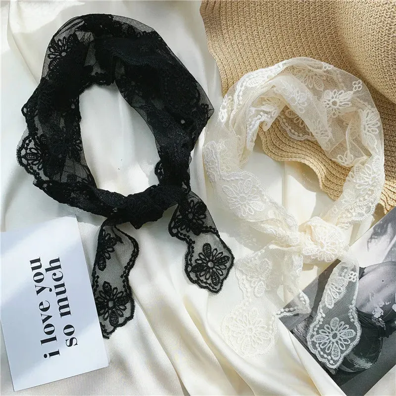 TAVIMART  -  New Head Scarf Embroidered Triangle Lace Wrap Shawl Transparent Floral Print Bandana Long Scarves Scarf Foulard Knit for Women
