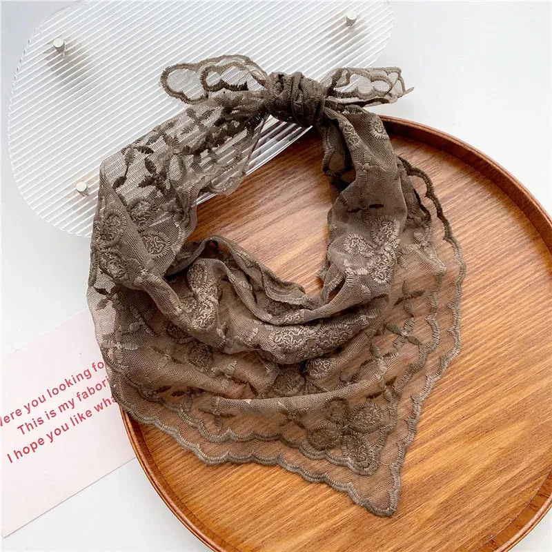 TAVIMART  -  New Head Scarf Embroidered Triangle Lace Wrap Shawl Transparent Floral Print Bandana Long Scarves Scarf Foulard Knit for Women