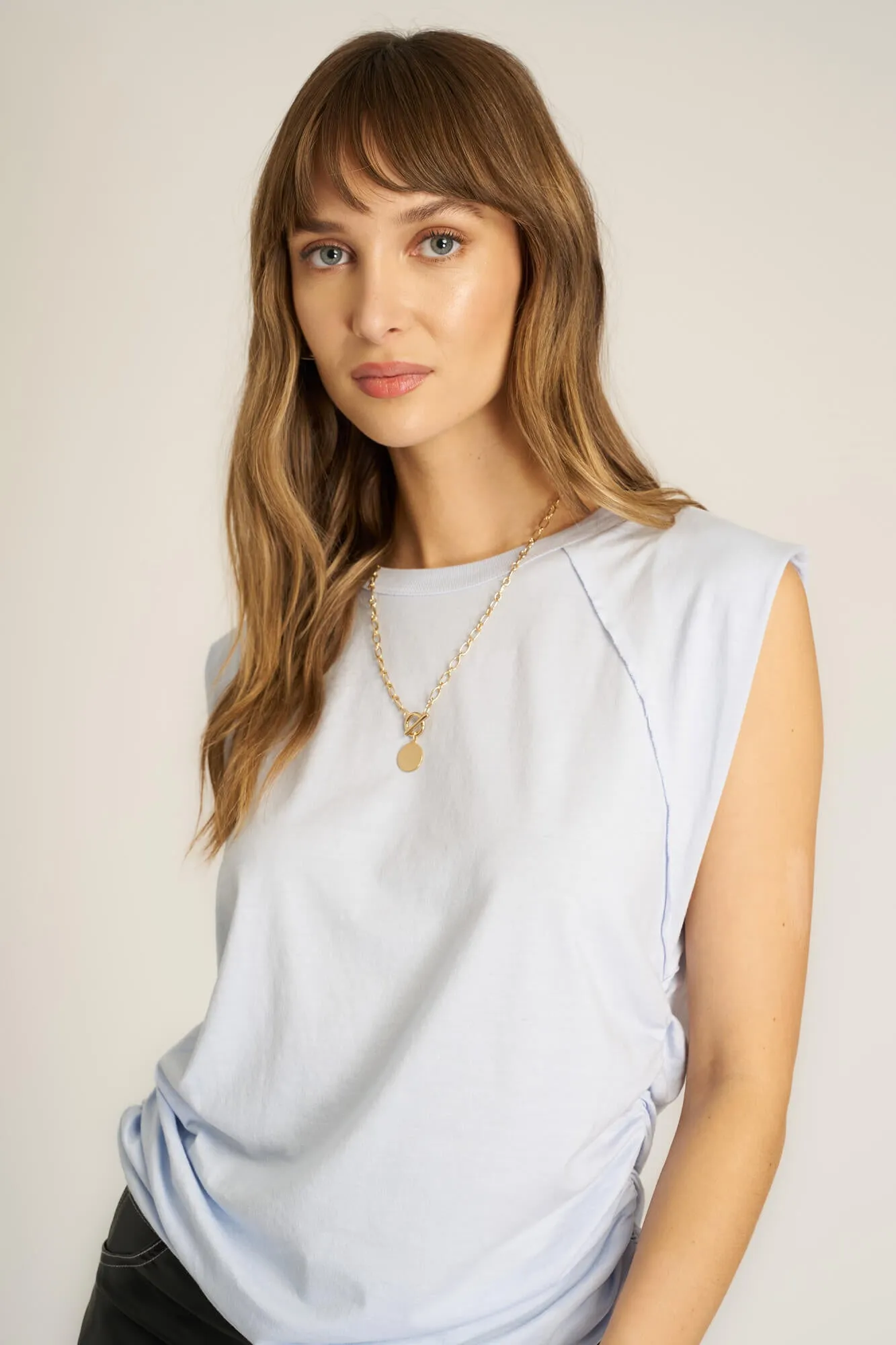 Upstate Exaggerated Shoulder Top - Blue Dusk