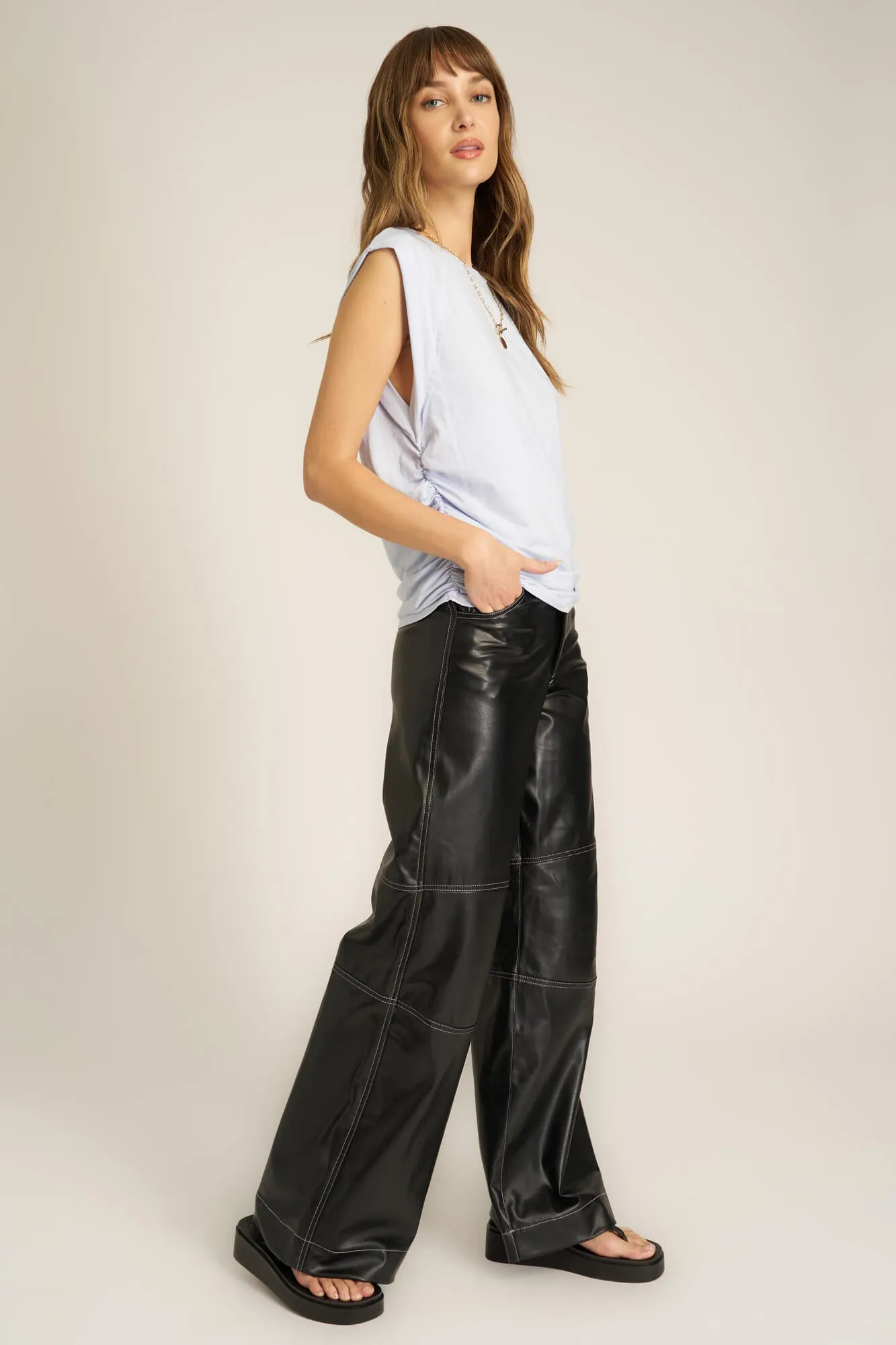 Upstate Exaggerated Shoulder Top - Blue Dusk
