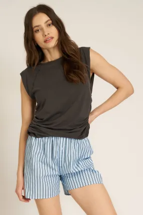 Upstate Exaggerated Shoulder Top - Vintage Black