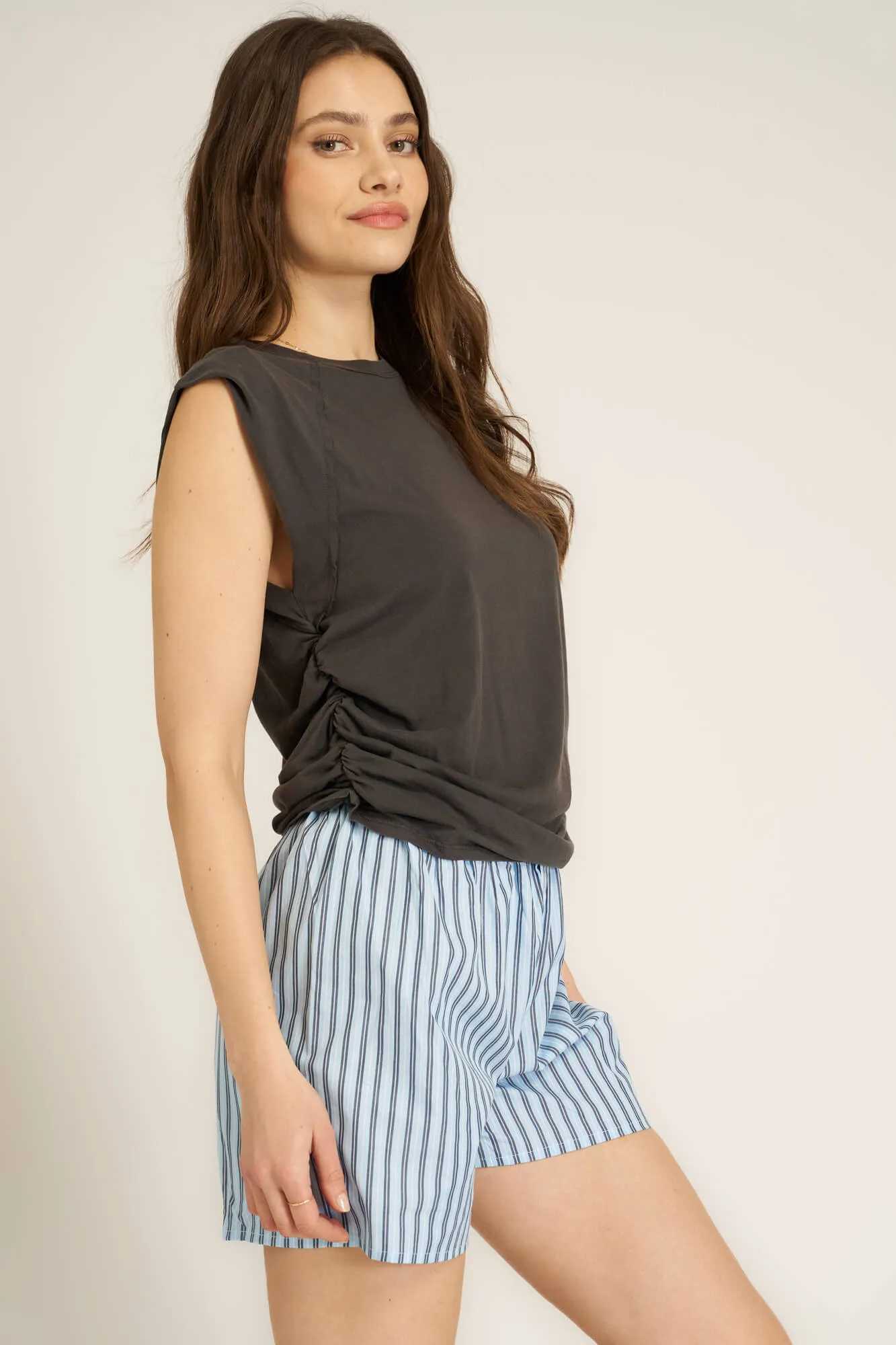 Upstate Exaggerated Shoulder Top - Vintage Black