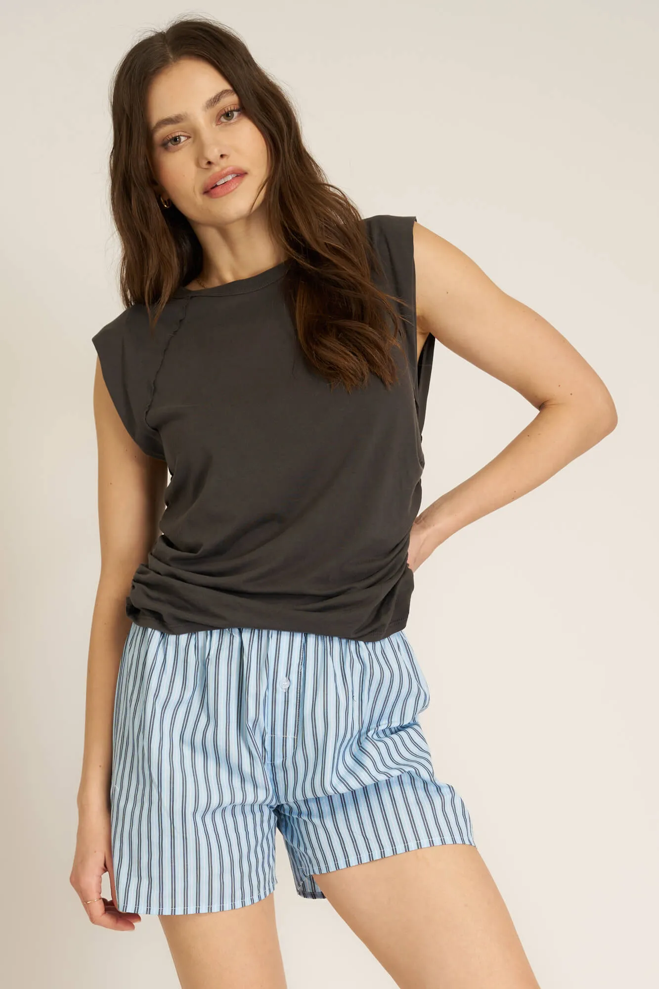Upstate Exaggerated Shoulder Top - Vintage Black