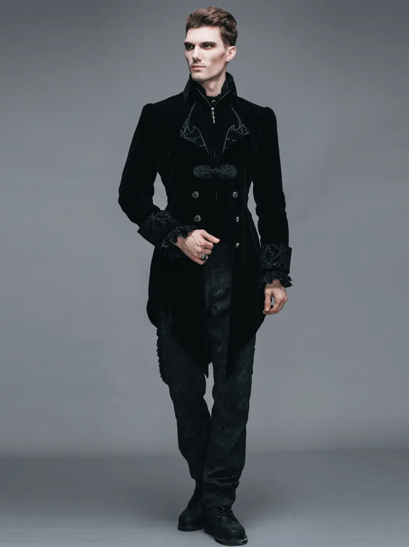 US SALE of Steampunk Black Male Velvet Coat / Renaissance Costume
