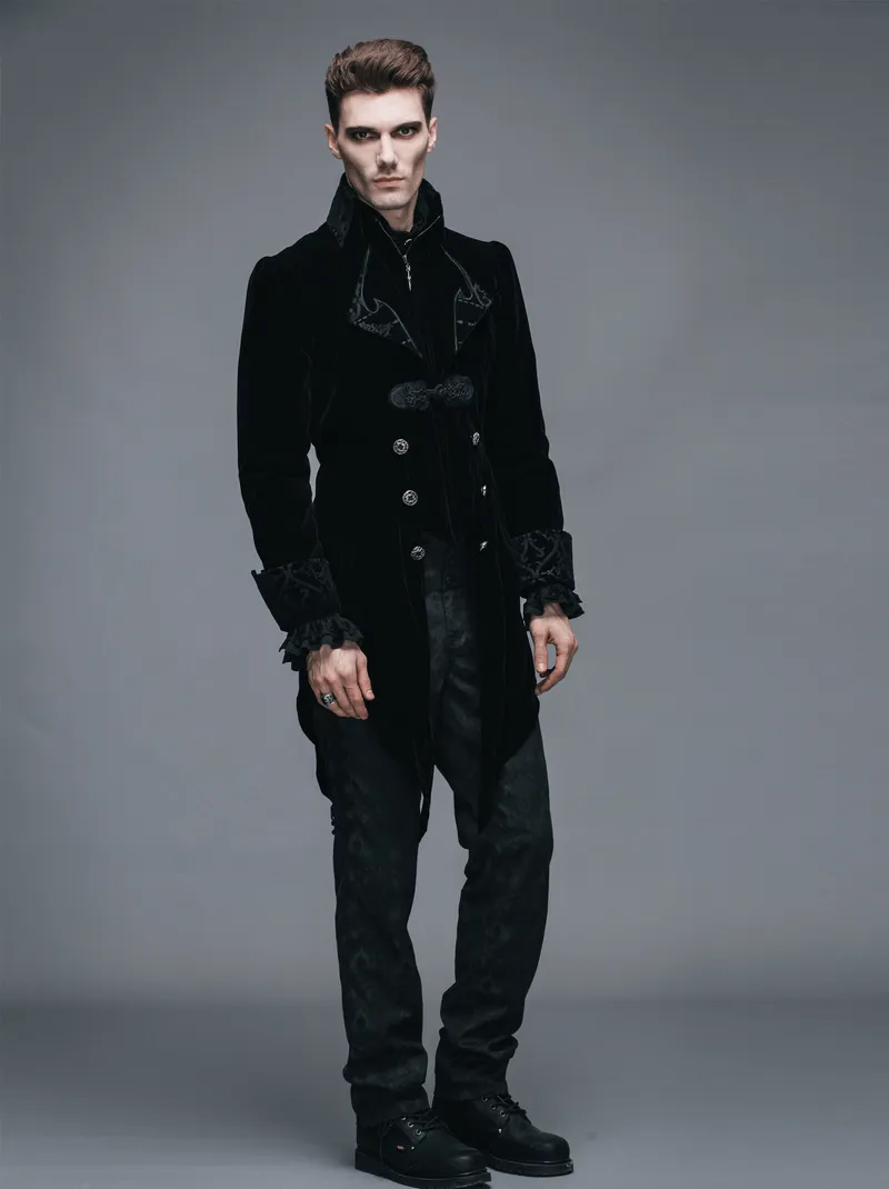 US SALE of Steampunk Black Male Velvet Coat / Renaissance Costume