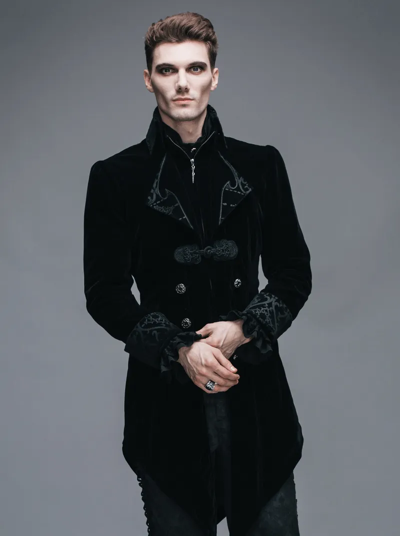 US SALE of Steampunk Black Male Velvet Coat / Renaissance Costume