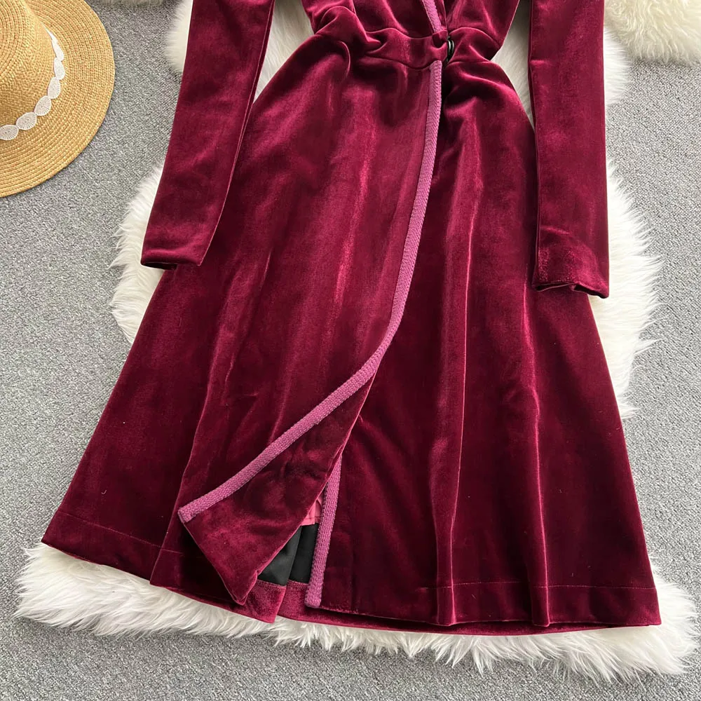 Velvet Suit Collar Trench Coat Dress