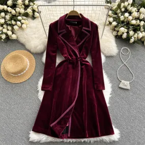 Velvet Suit Collar Trench Coat Dress