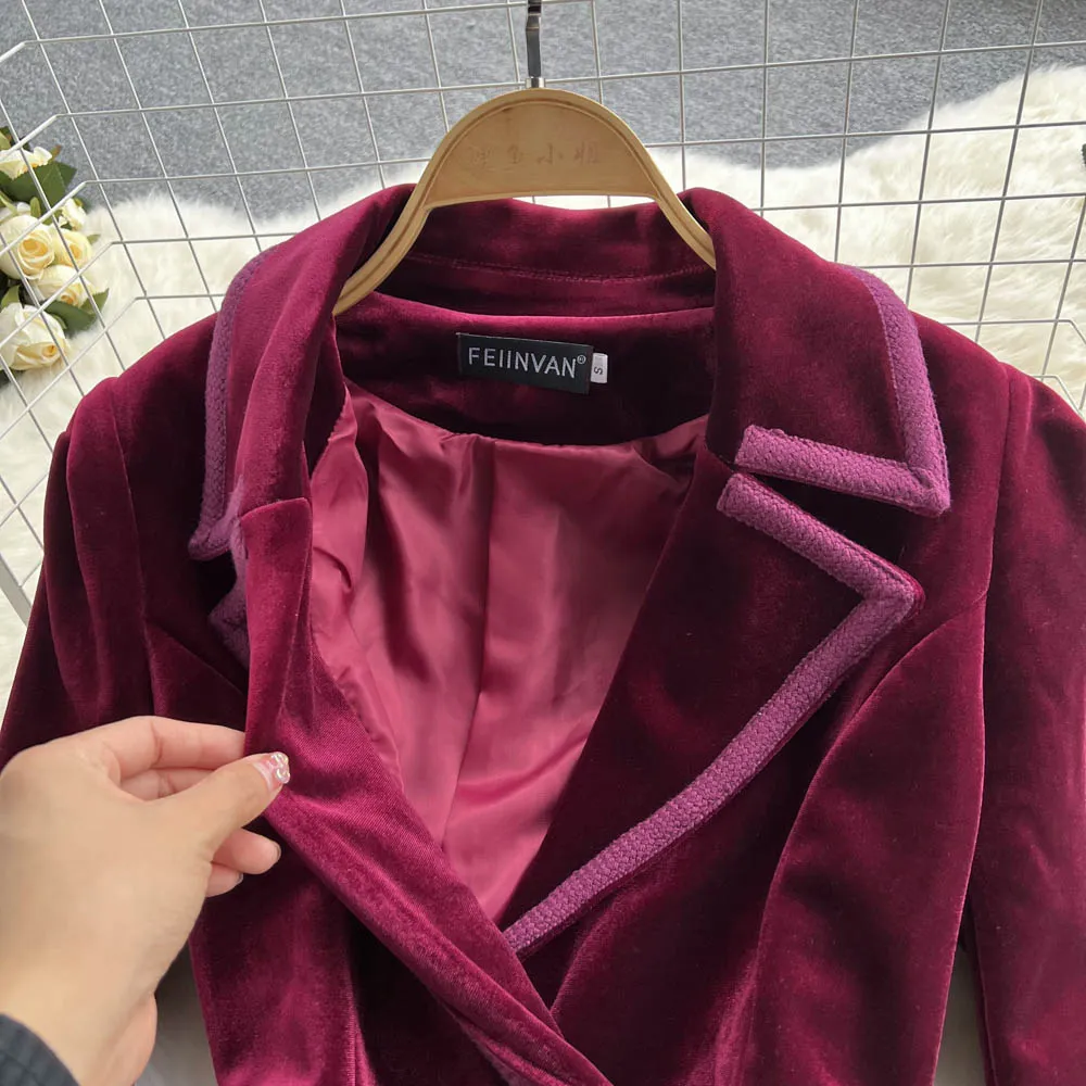 Velvet Suit Collar Trench Coat Dress