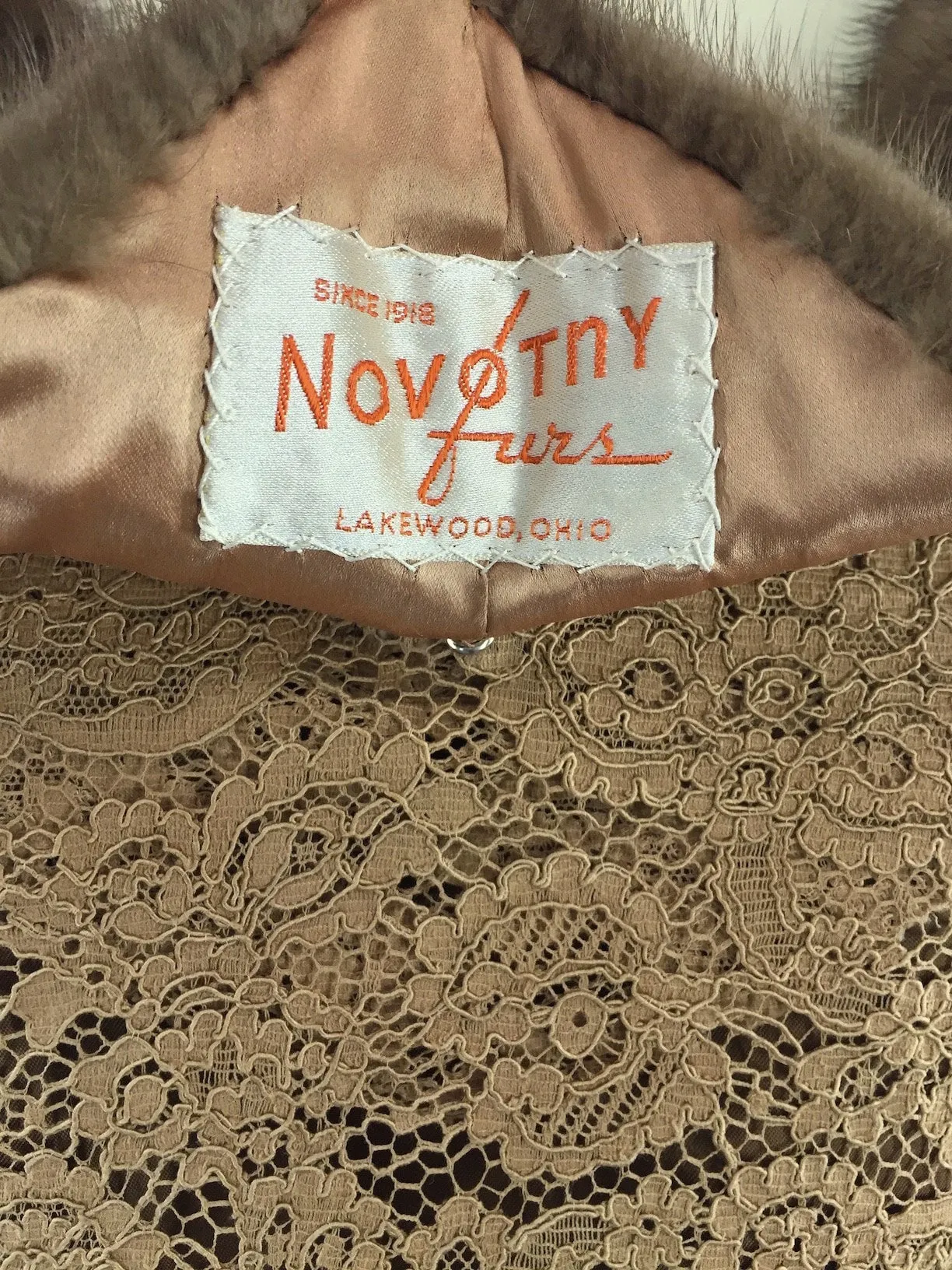 Vintage 1960s Lace Dress / Mink Fur Collar