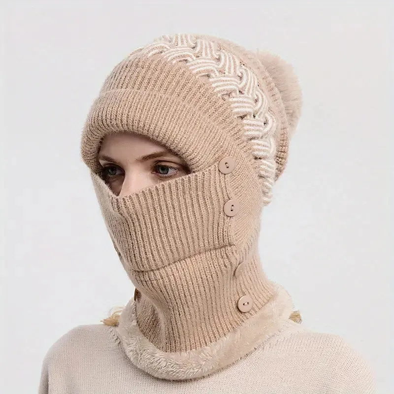 Warm Knitted Beanie Hat and Neck Warmer Set