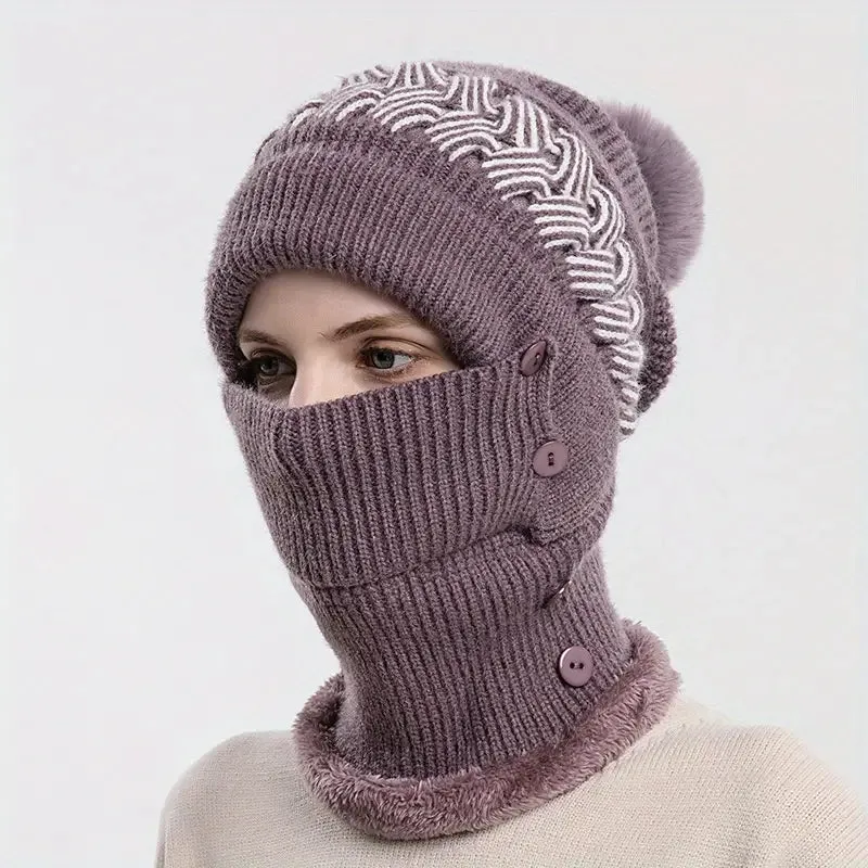 Warm Knitted Beanie Hat and Neck Warmer Set