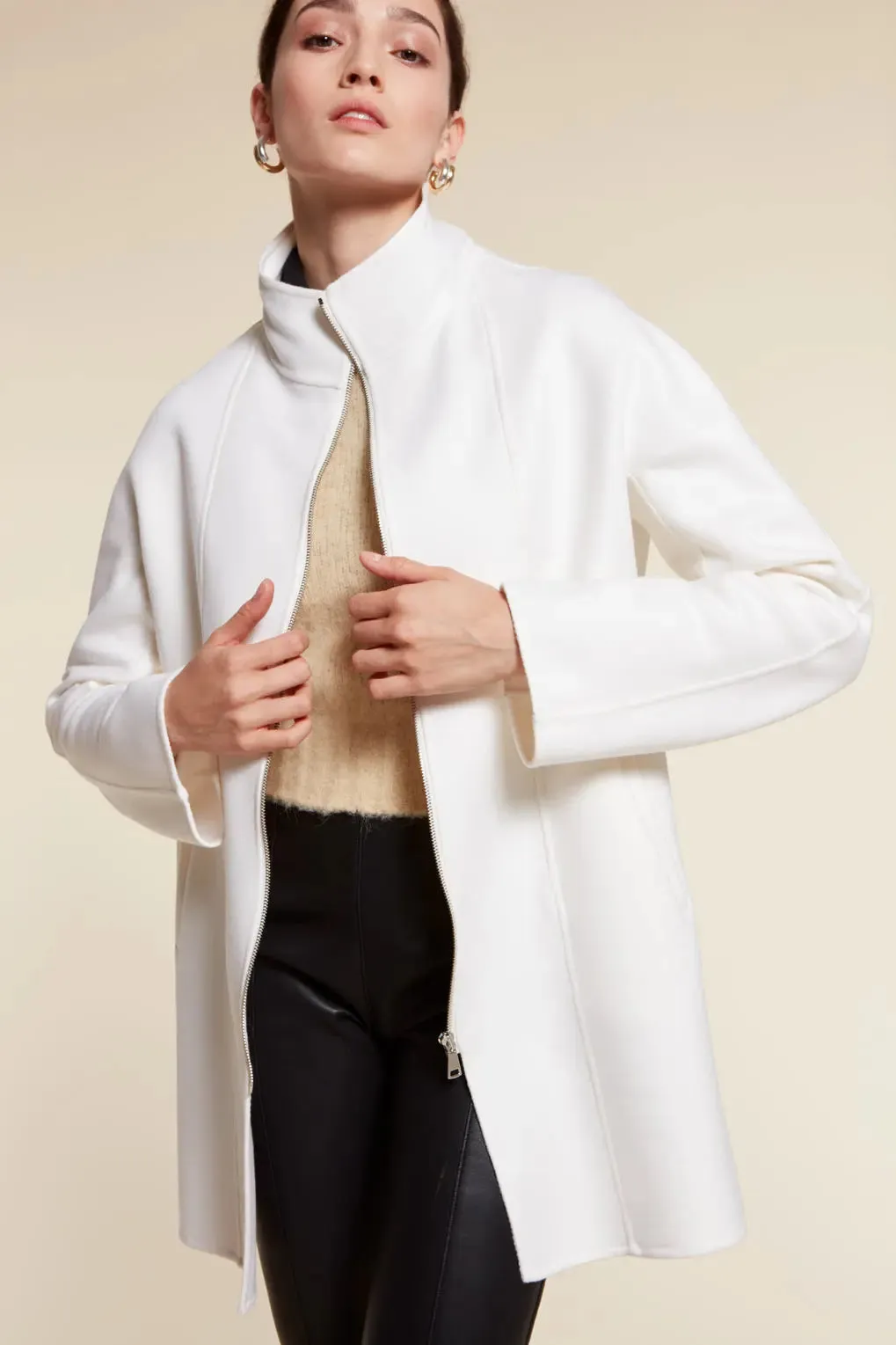 White parka with fur hood