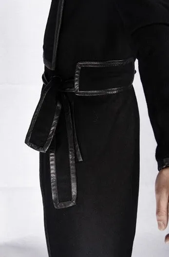 Winter Original High-end Leather Trim Dark Gothic Lines Woolen Long Coat High Collar Jacket