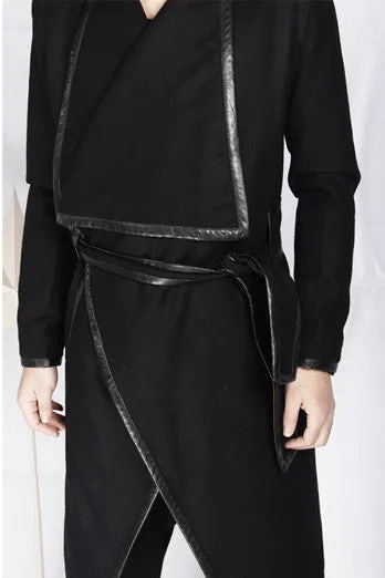 Winter Original High-end Leather Trim Dark Gothic Lines Woolen Long Coat High Collar Jacket