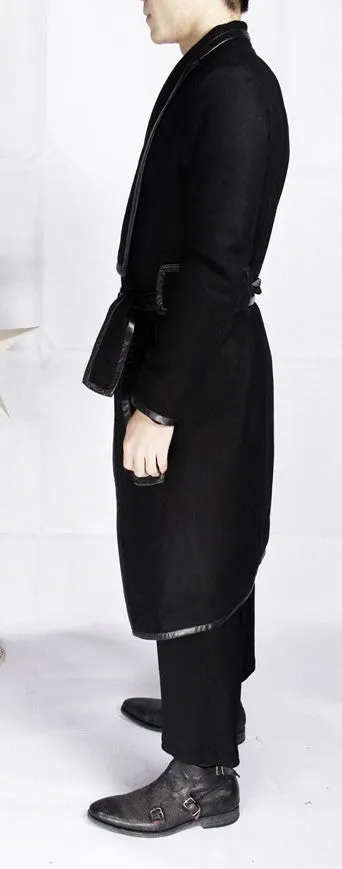 Winter Original High-end Leather Trim Dark Gothic Lines Woolen Long Coat High Collar Jacket