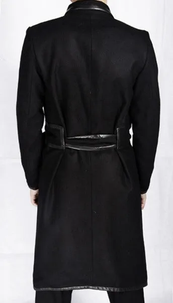 Winter Original High-end Leather Trim Dark Gothic Lines Woolen Long Coat High Collar Jacket