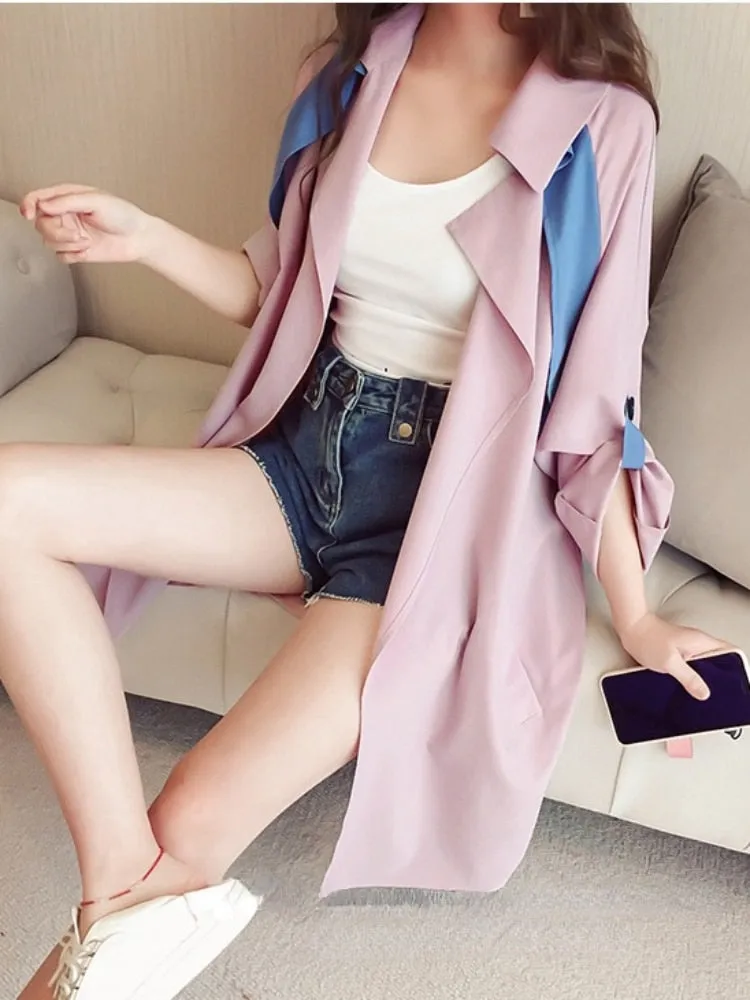 Wjczt Spring Autumn Thin Lapel Windbreaker Women's Loose Medium Length Coat Casual Street Clothes Trench Coat Jacket Top Coats Women