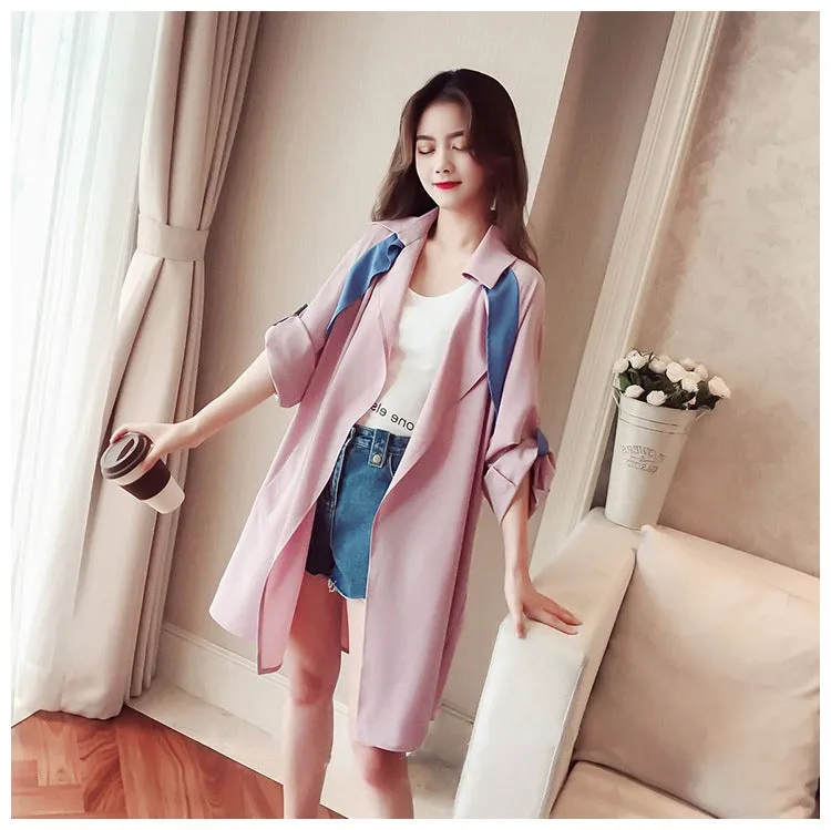 Wjczt Spring Autumn Thin Lapel Windbreaker Women's Loose Medium Length Coat Casual Street Clothes Trench Coat Jacket Top Coats Women