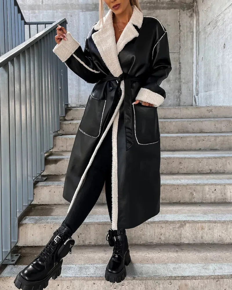 Women's Thick Windproof Belted Long Trench Coat Outerwear