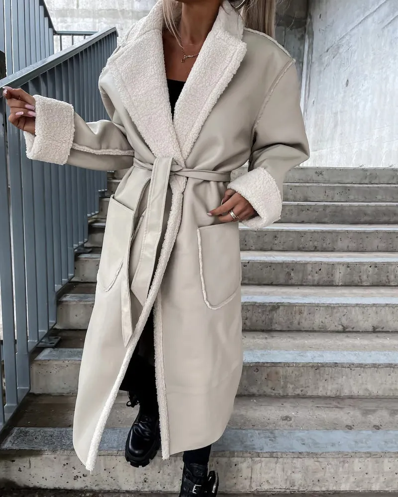 Women's Thick Windproof Belted Long Trench Coat Outerwear