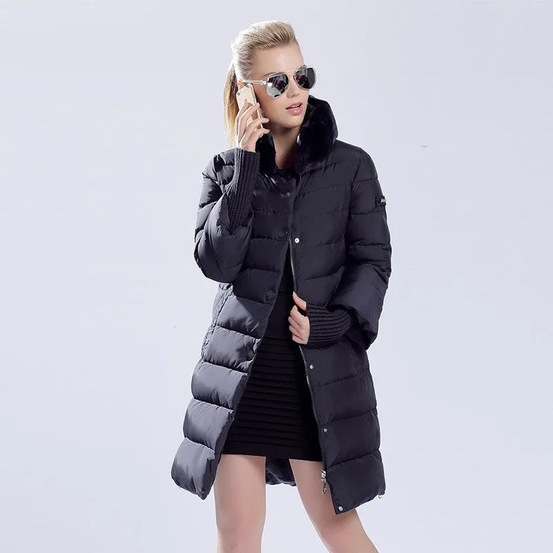 Women's Winter Thick Long Warm Parka With Rabbit Fur