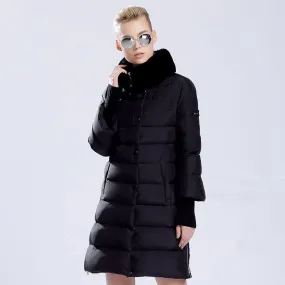 Women's Winter Thick Long Warm Parka With Rabbit Fur