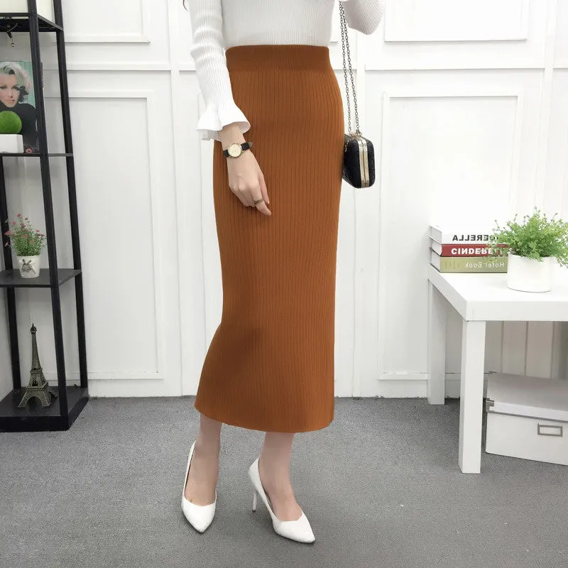 Women's Winter Vintage Elastic Waist Woolen Long Skirt