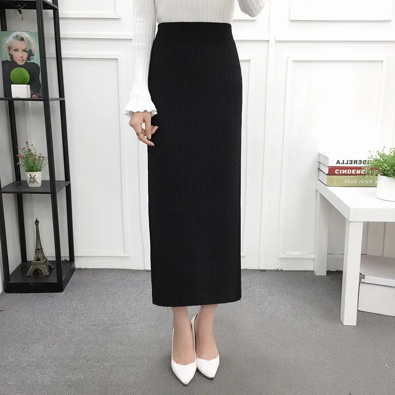 Women's Winter Vintage Elastic Waist Woolen Long Skirt