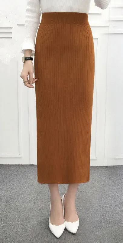 Women's Winter Vintage Elastic Waist Woolen Long Skirt