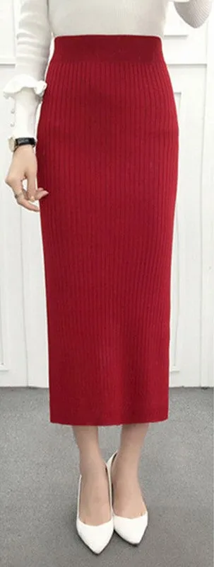 Women's Winter Vintage Elastic Waist Woolen Long Skirt