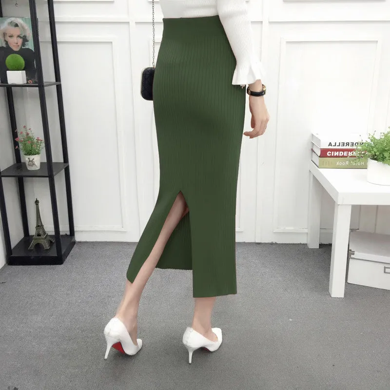 Women's Winter Vintage Elastic Waist Woolen Long Skirt