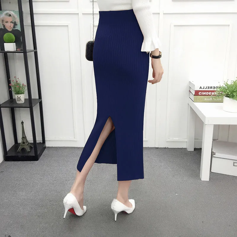 Women's Winter Vintage Elastic Waist Woolen Long Skirt