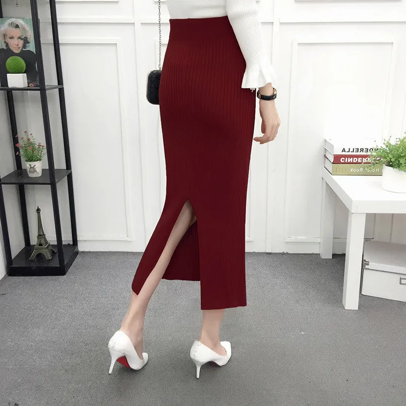 Women's Winter Vintage Elastic Waist Woolen Long Skirt