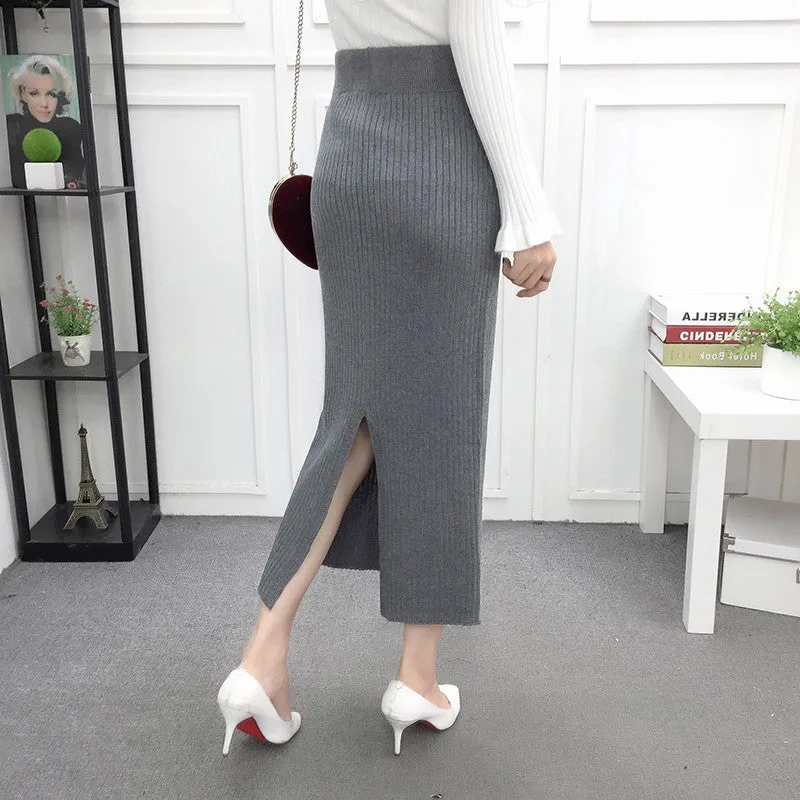 Women's Winter Vintage Elastic Waist Woolen Long Skirt