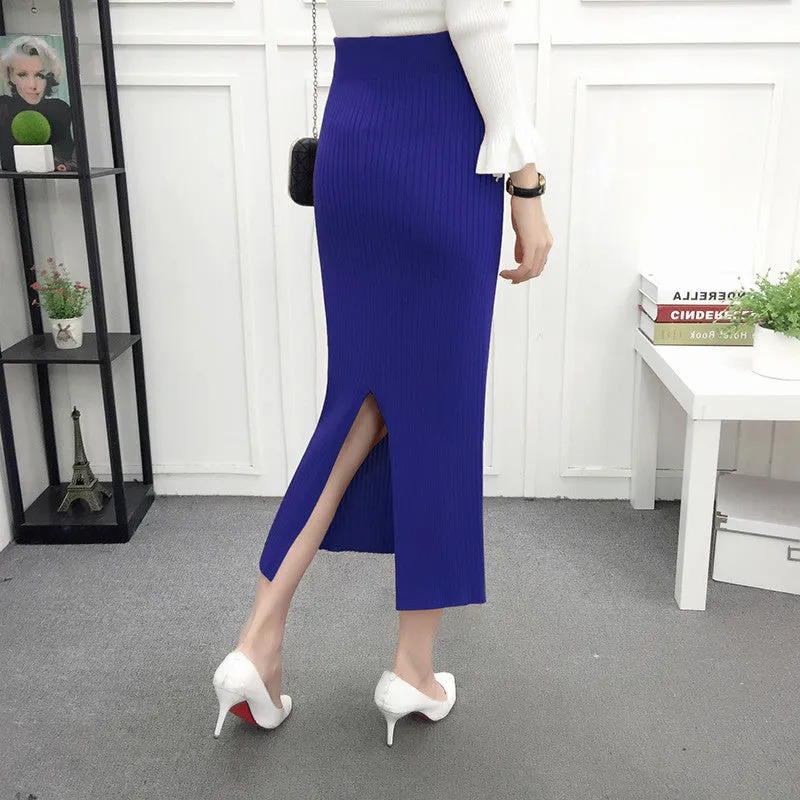 Women's Winter Vintage Elastic Waist Woolen Long Skirt