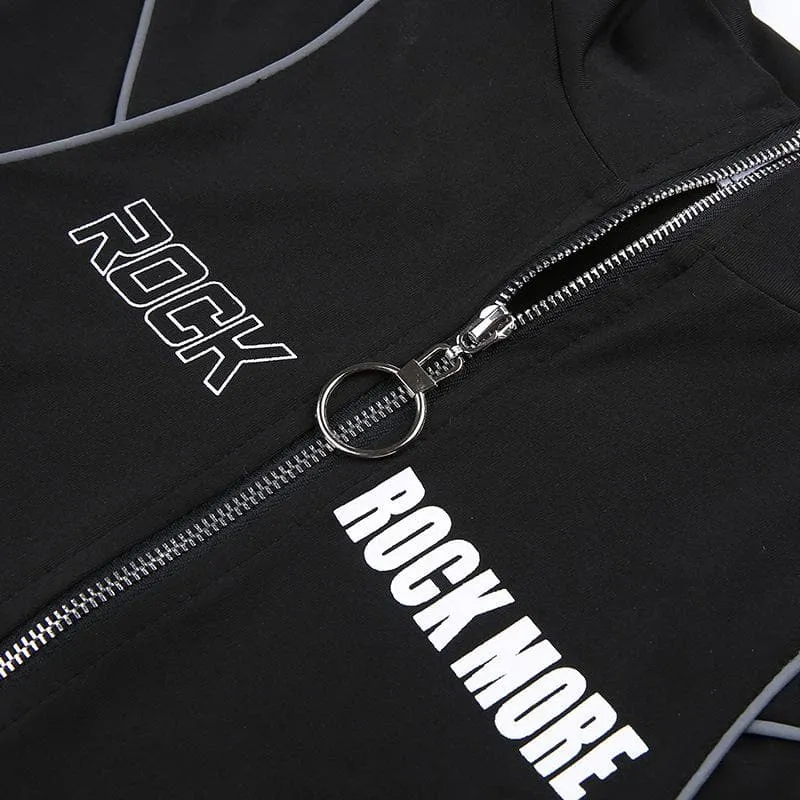 Zip-up "ROCK" pattern high neck long sleeve bodysuit